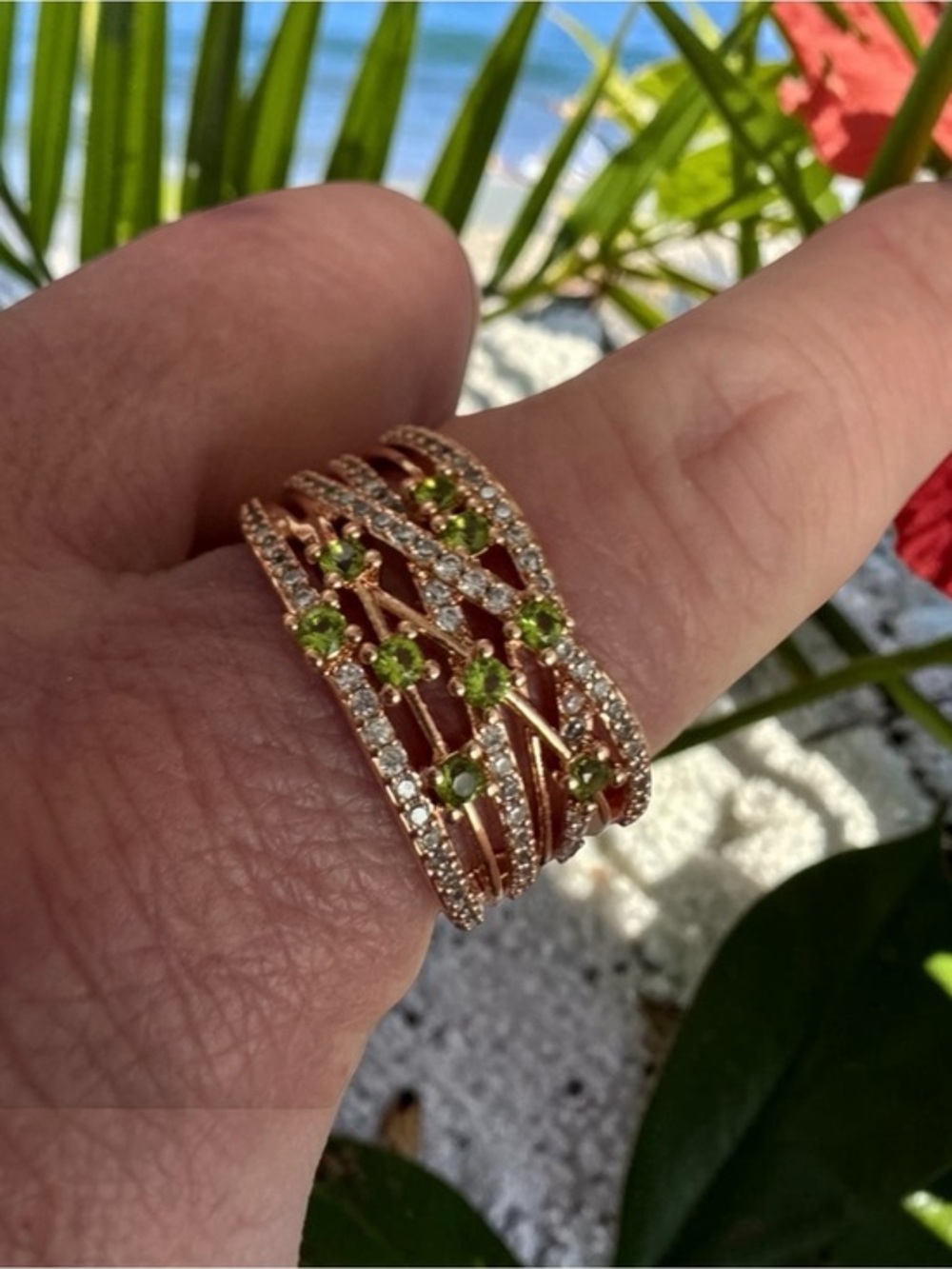 NWT Size 9 BP Elegant Gold and Green Gemstone Ring